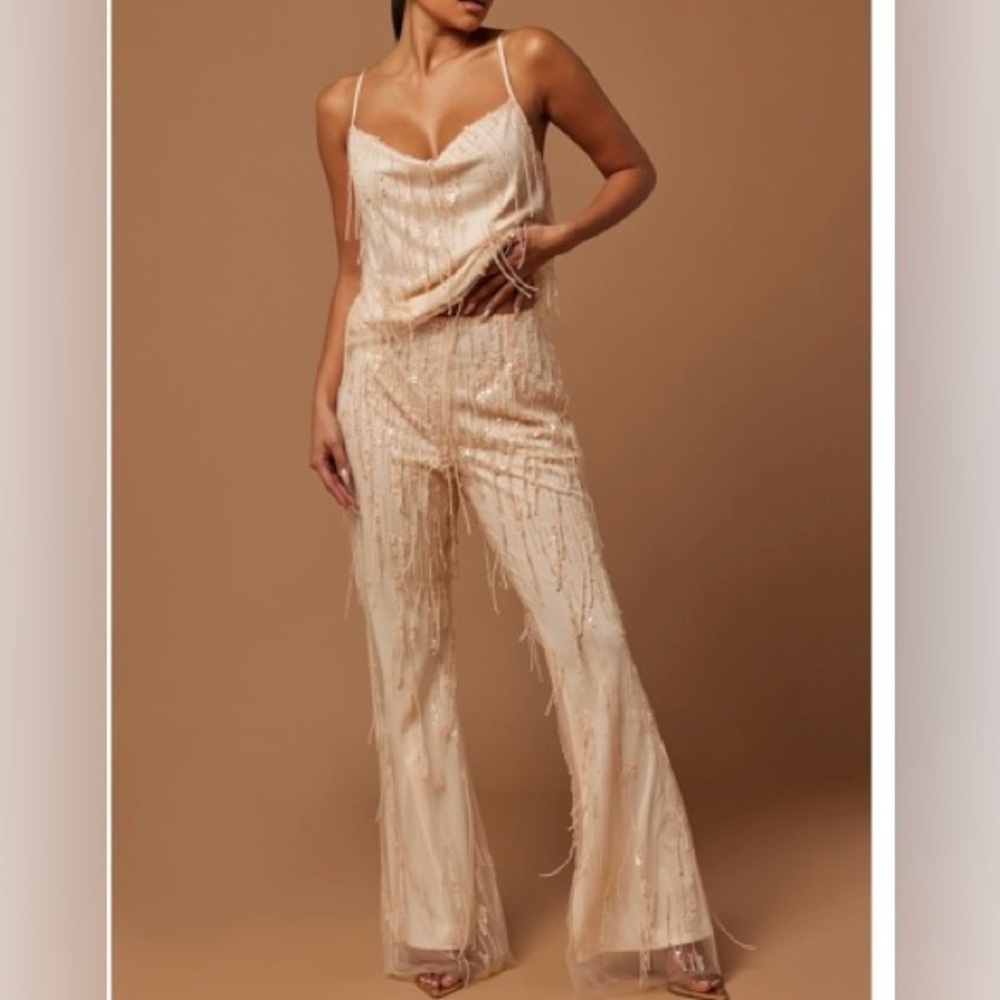 NWT Fashion Nova Champagne Wide Leg Pants Set size Small